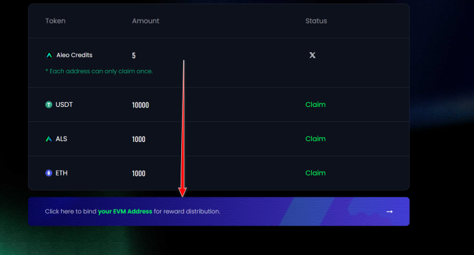 Aleo Airdrop connect EVM wallet to AlphaSwap